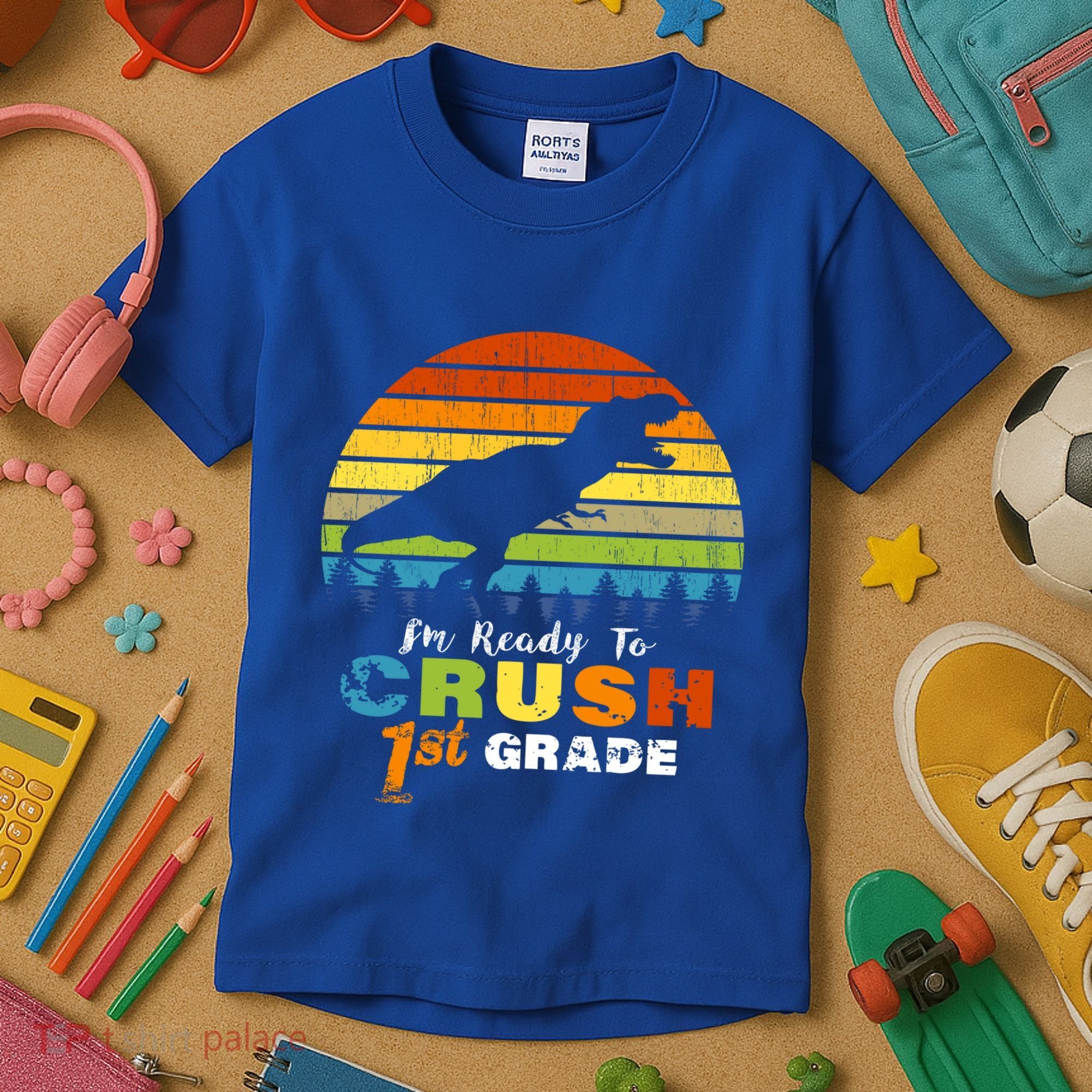 Dinosaur First Grade Im Ready To Crush 1St Grade Gift Kids T-Shirt