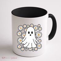 Daisy Floral Ghost Cute Halloween Coffee Mug thumb 1
