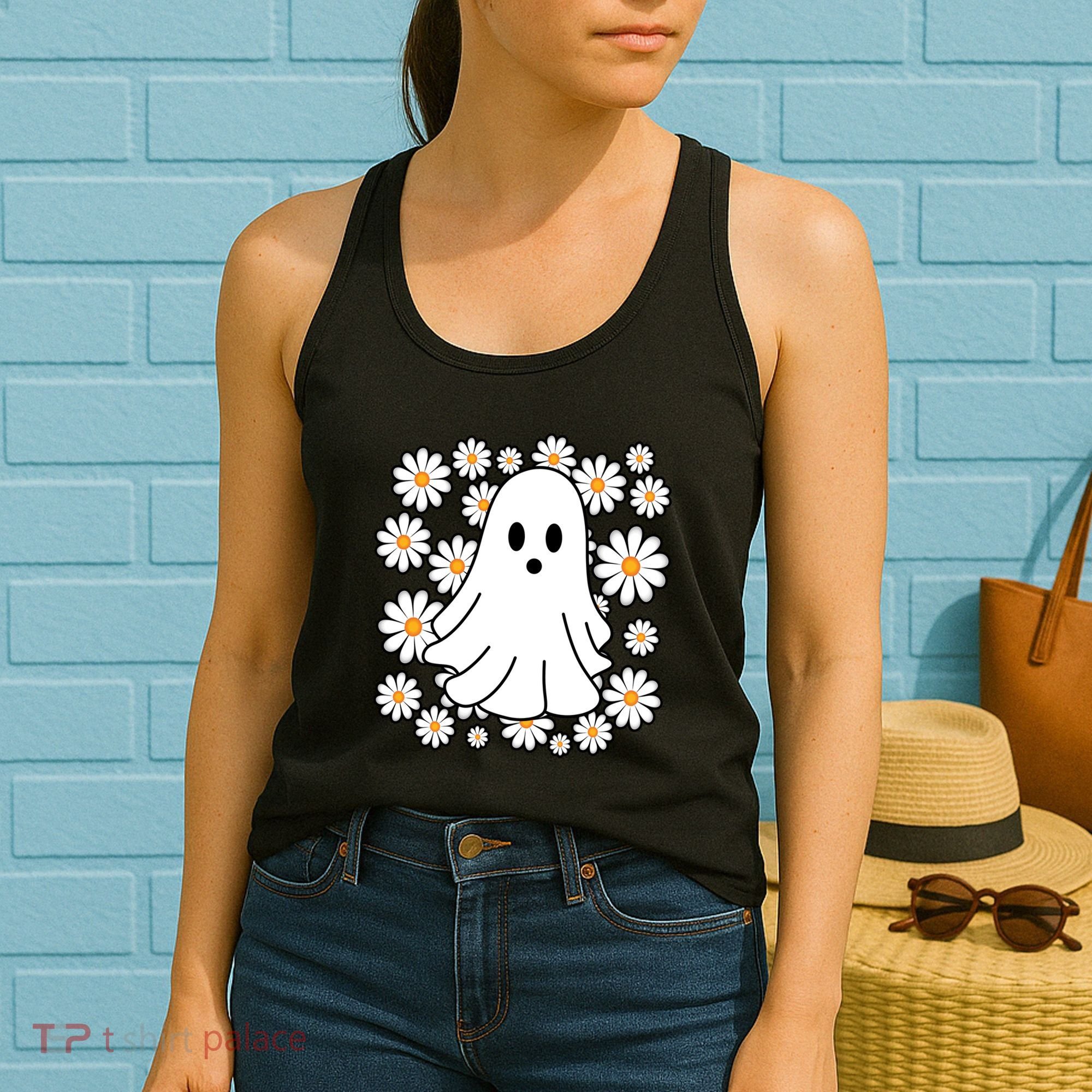 Daisy Floral Ghost Cute Halloween Women's Tank Top