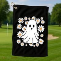 Daisy Floral Ghost Cute Halloween Golf Towel thumb 1