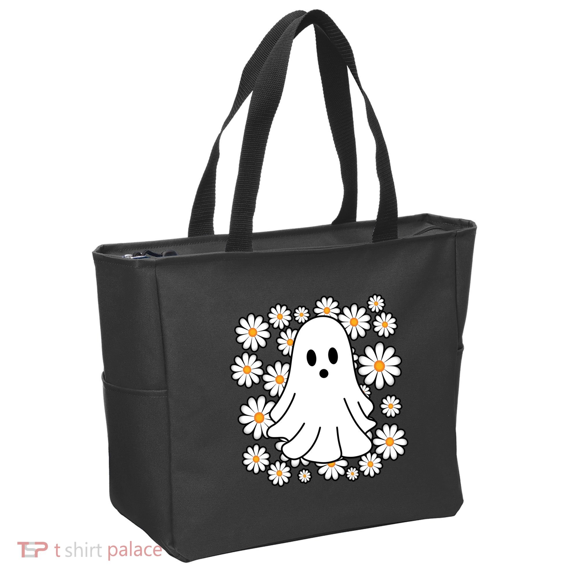 Daisy Floral Ghost Cute Halloween Tote Bag