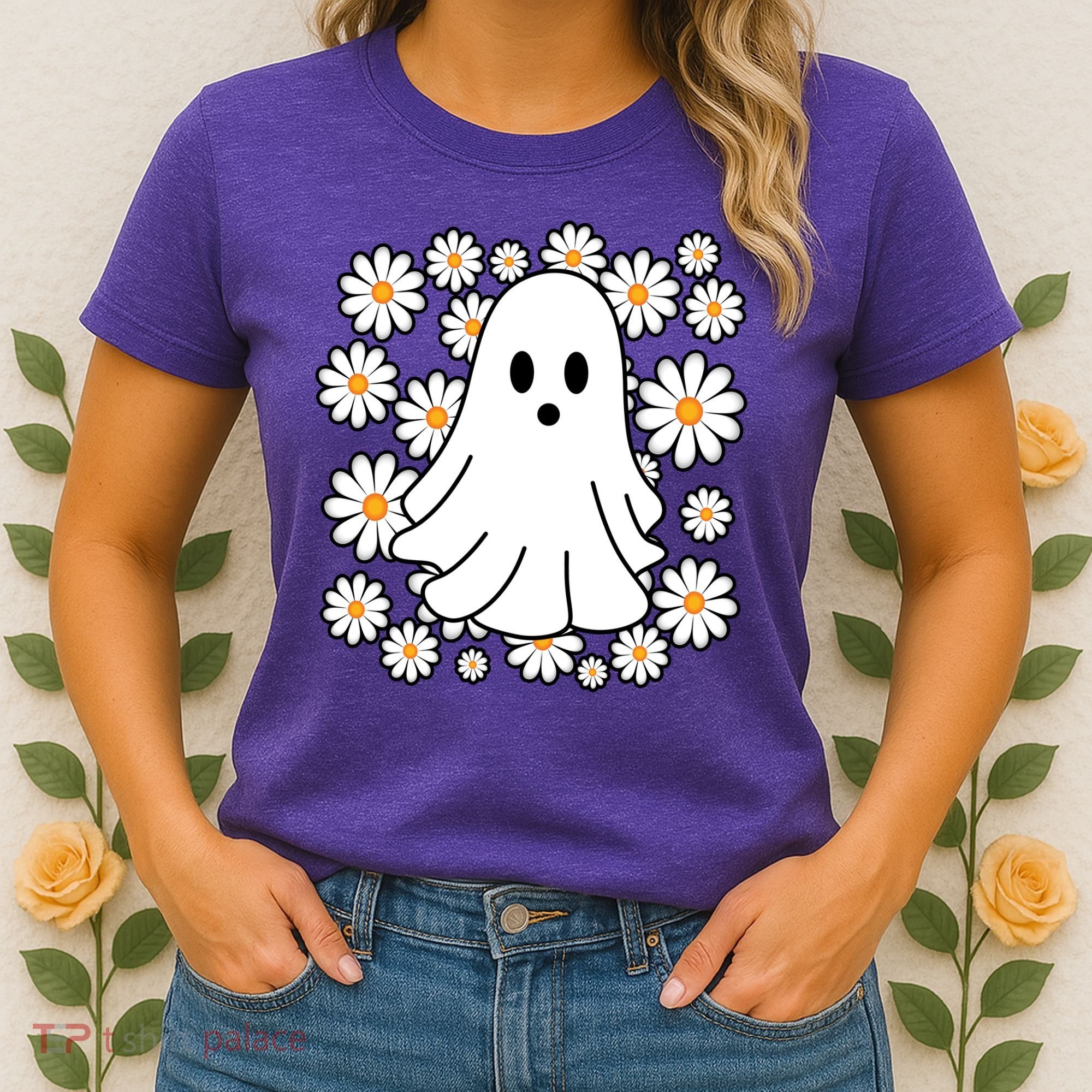 Daisy Floral Ghost Cute Halloween Women's T-Shirt