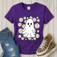 Daisy Floral Ghost Cute Halloween Women's T-Shirt thumb 3