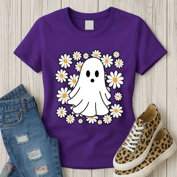 Daisy Floral Ghost Cute Halloween Women's T-Shirt