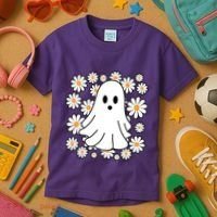 Daisy Floral Ghost Cute Halloween Kids T-Shirt thumb 3