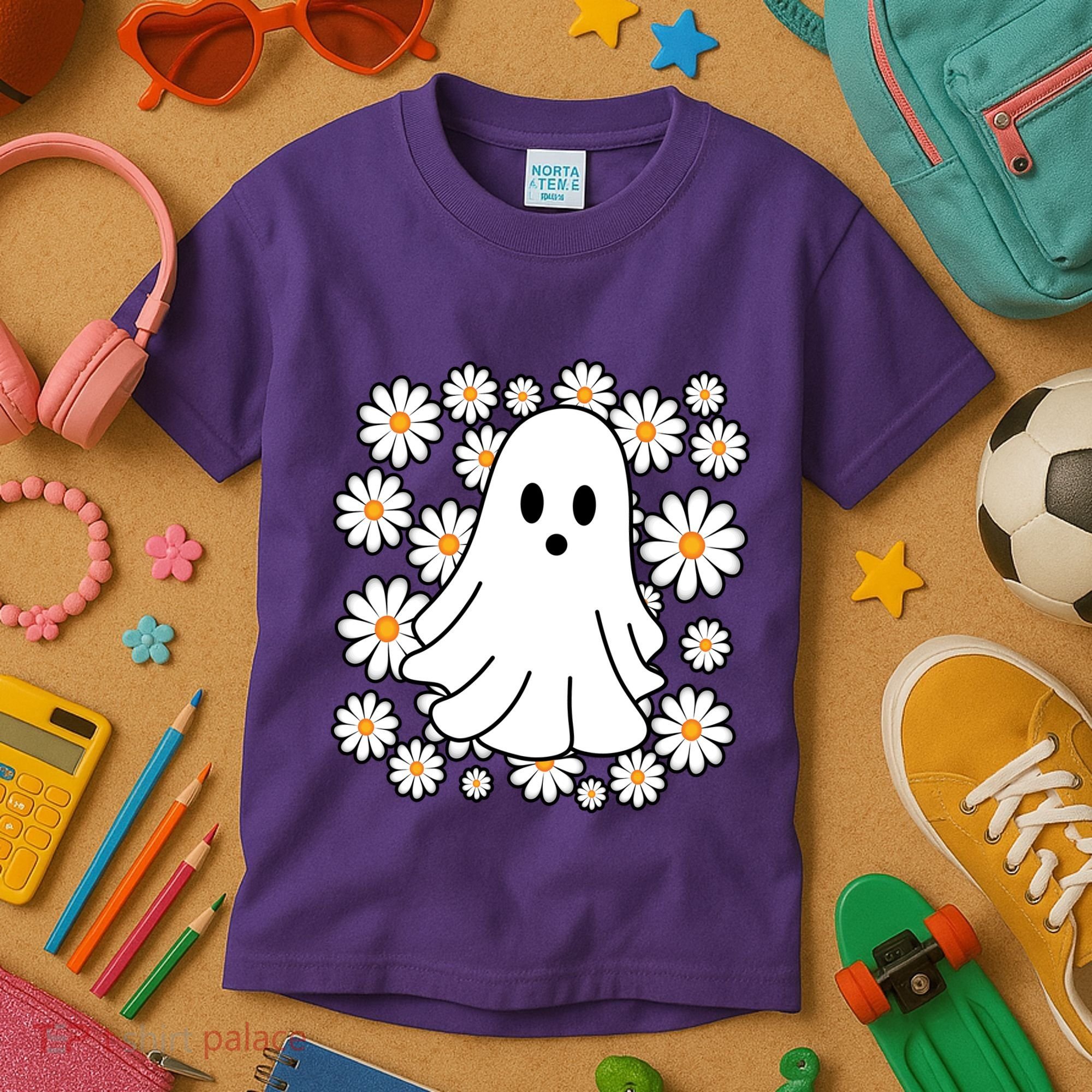 Daisy Floral Ghost Cute Halloween Kids T-Shirt