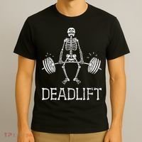DEADLIFT Funny Halloween Skeleton Weight Lifting Workout T-Shirt thumb 3