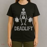 DEADLIFT Funny Halloween Skeleton Weight Lifting Workout T-Shirt thumb 4