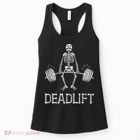 DEADLIFT Funny Halloween Skeleton Weight Lifting Workout Women's Tank Top thumb 0