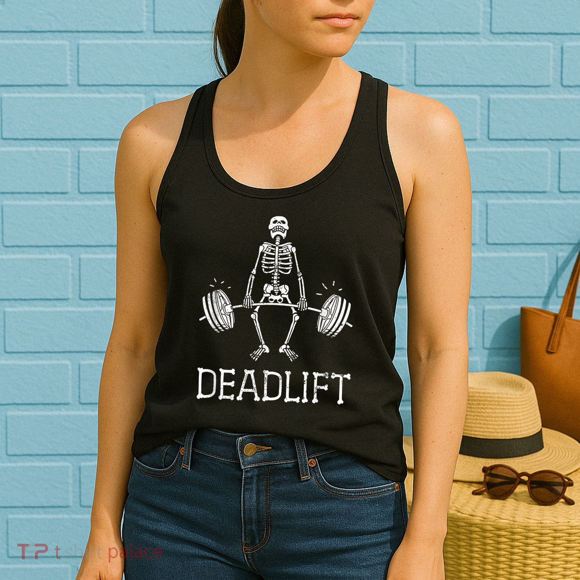 DEADLIFT Funny Halloween Skeleton Weight Lifting Workout Women's Tank Top