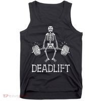 DEADLIFT Funny Halloween Skeleton Weight Lifting Workout Tank Top thumb 0