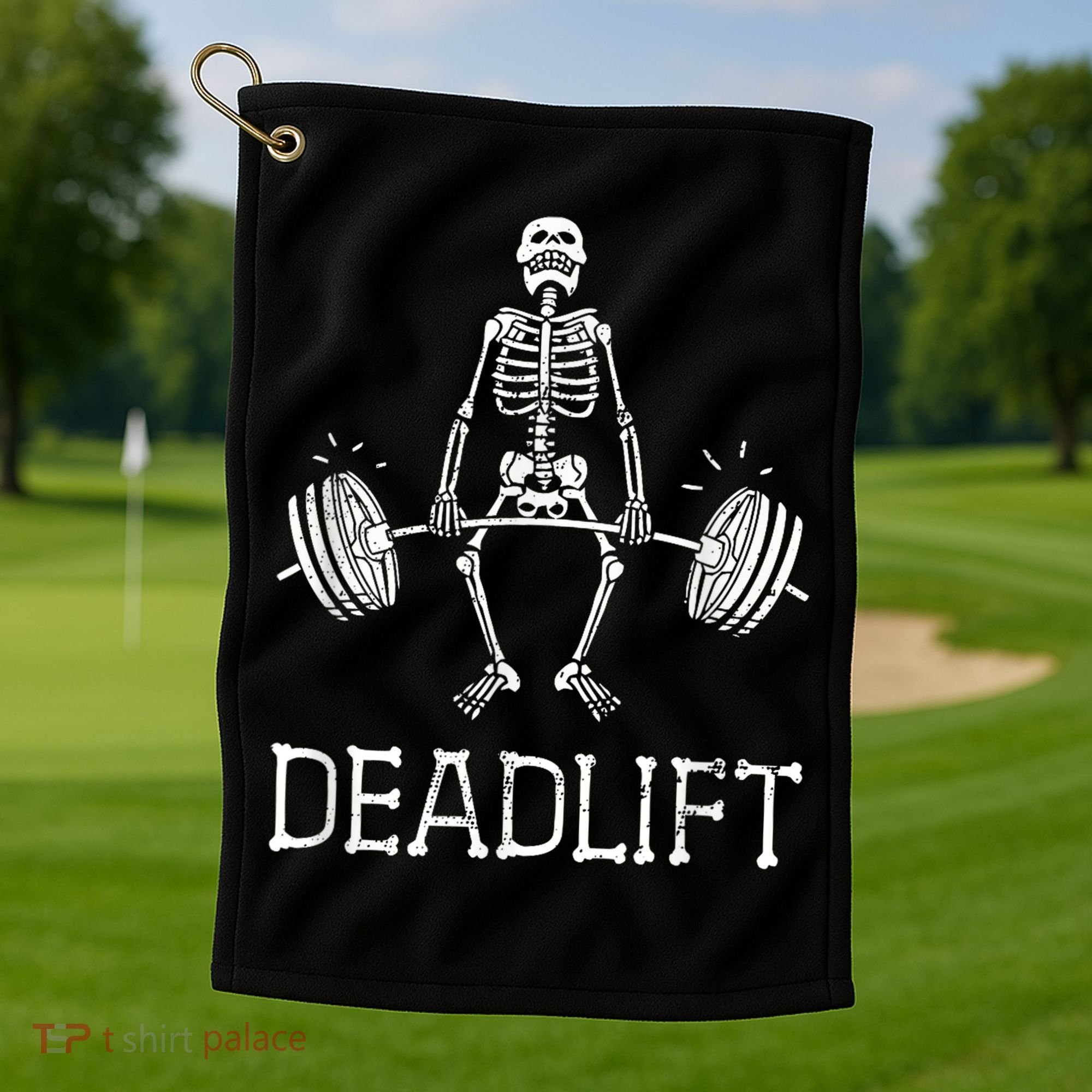DEADLIFT Funny Halloween Skeleton Weight Lifting Workout Golf Towel