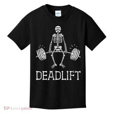 DEADLIFT Funny Halloween Skeleton Weight Lifting Workout Kids T-Shirt