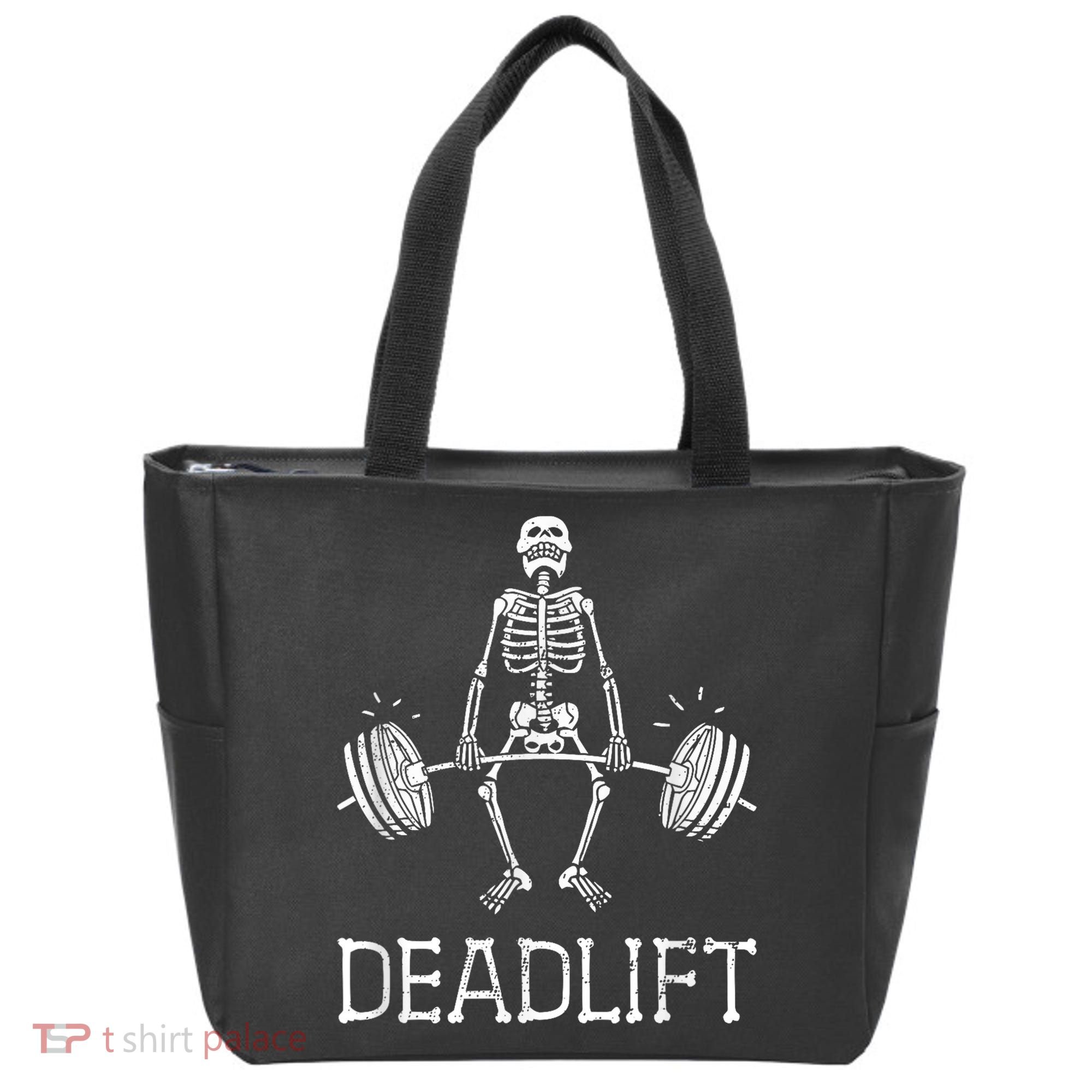 DEADLIFT Funny Halloween Skeleton Weight Lifting Workout Tote Bag