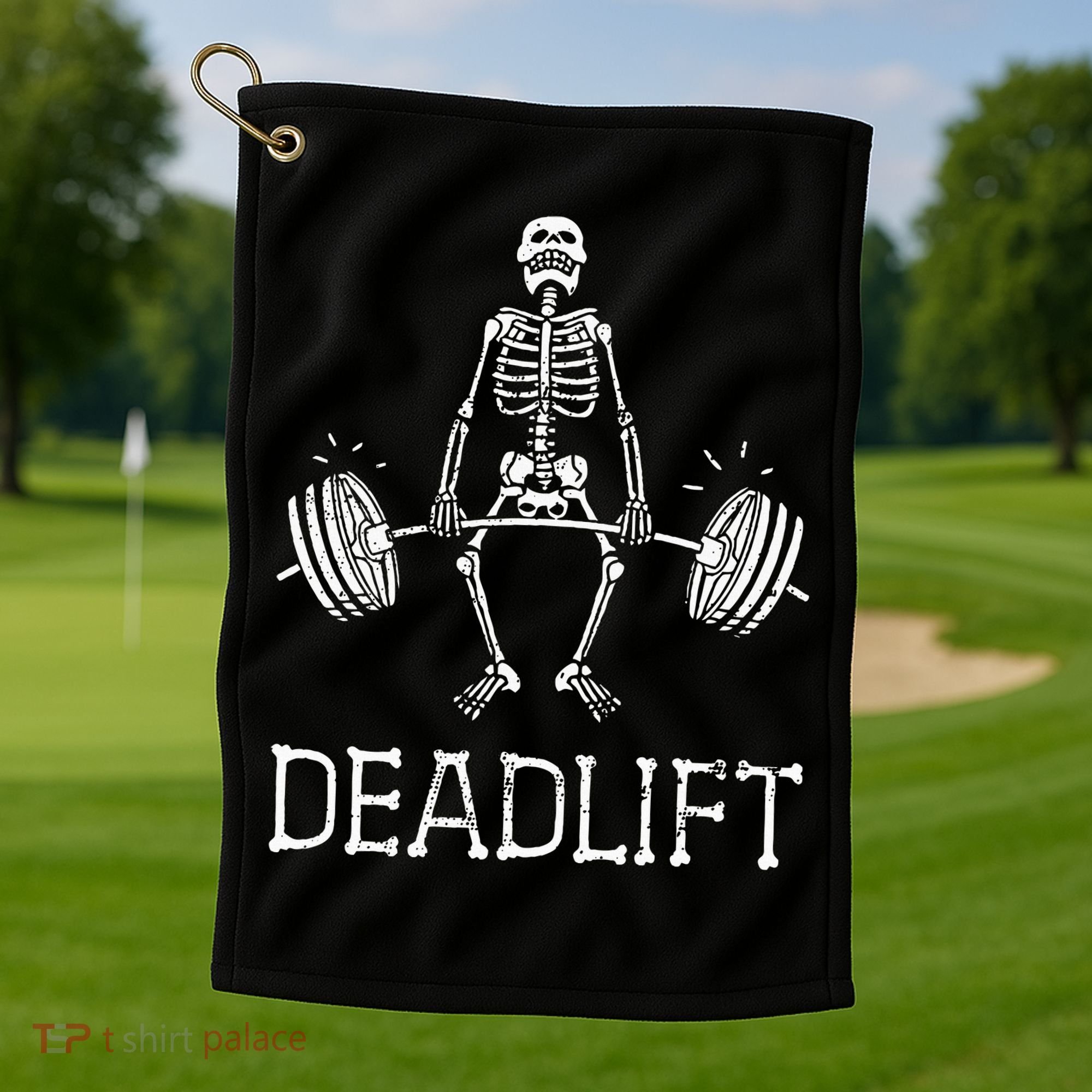 DEADLIFT Funny Halloween Skeleton Weight Lifting Workout Golf Towel
