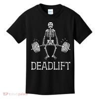 DEADLIFT Funny Halloween Skeleton Weight Lifting Workout Kids T-Shirt thumb 0
