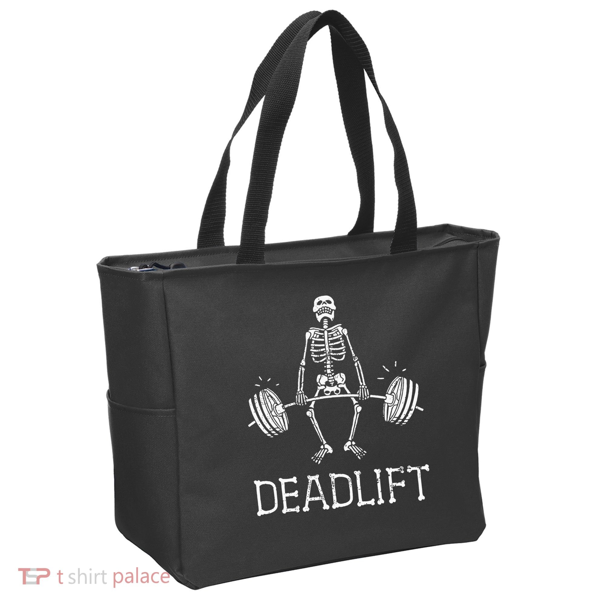 DEADLIFT Funny Halloween Skeleton Weight Lifting Workout Tote Bag