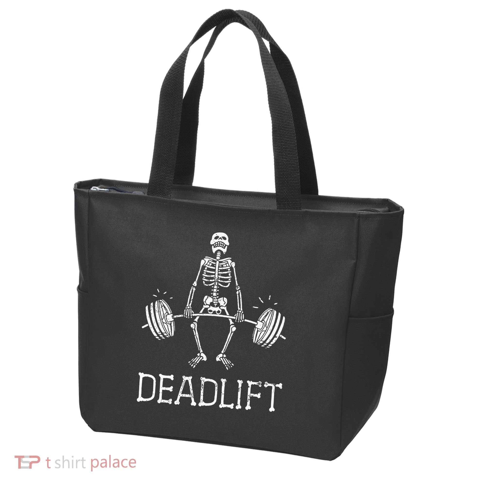 DEADLIFT Funny Halloween Skeleton Weight Lifting Workout Tote Bag