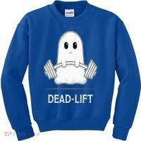 DEADLIFT Funny Halloween Ghost Weight Lifting Workout Kids Sweatshirt thumb 0