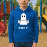 DEADLIFT Funny Halloween Ghost Weight Lifting Workout Kids Hoodie thumb 2