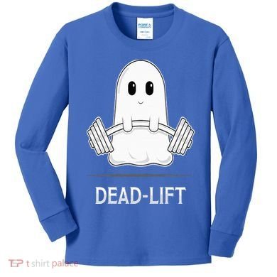 DEADLIFT Funny Halloween Ghost Weight Lifting Workout Kids Long Sleeve Shirt