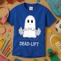 DEADLIFT Funny Halloween Ghost Weight Lifting Workout Kids T-Shirt thumb 3