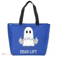 DEADLIFT Funny Halloween Ghost Weight Lifting Workout Tote Bag thumb 0