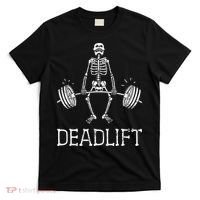DEADLIFT Funny Halloween Skeleton Weight Lifting Workout T-Shirt thumb 0