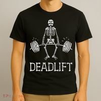 DEADLIFT Funny Halloween Skeleton Weight Lifting Workout T-Shirt thumb 3