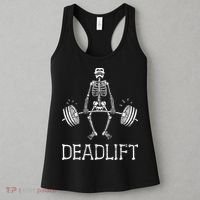DEADLIFT Funny Halloween Skeleton Weight Lifting Workout Women's Tank Top thumb 3
