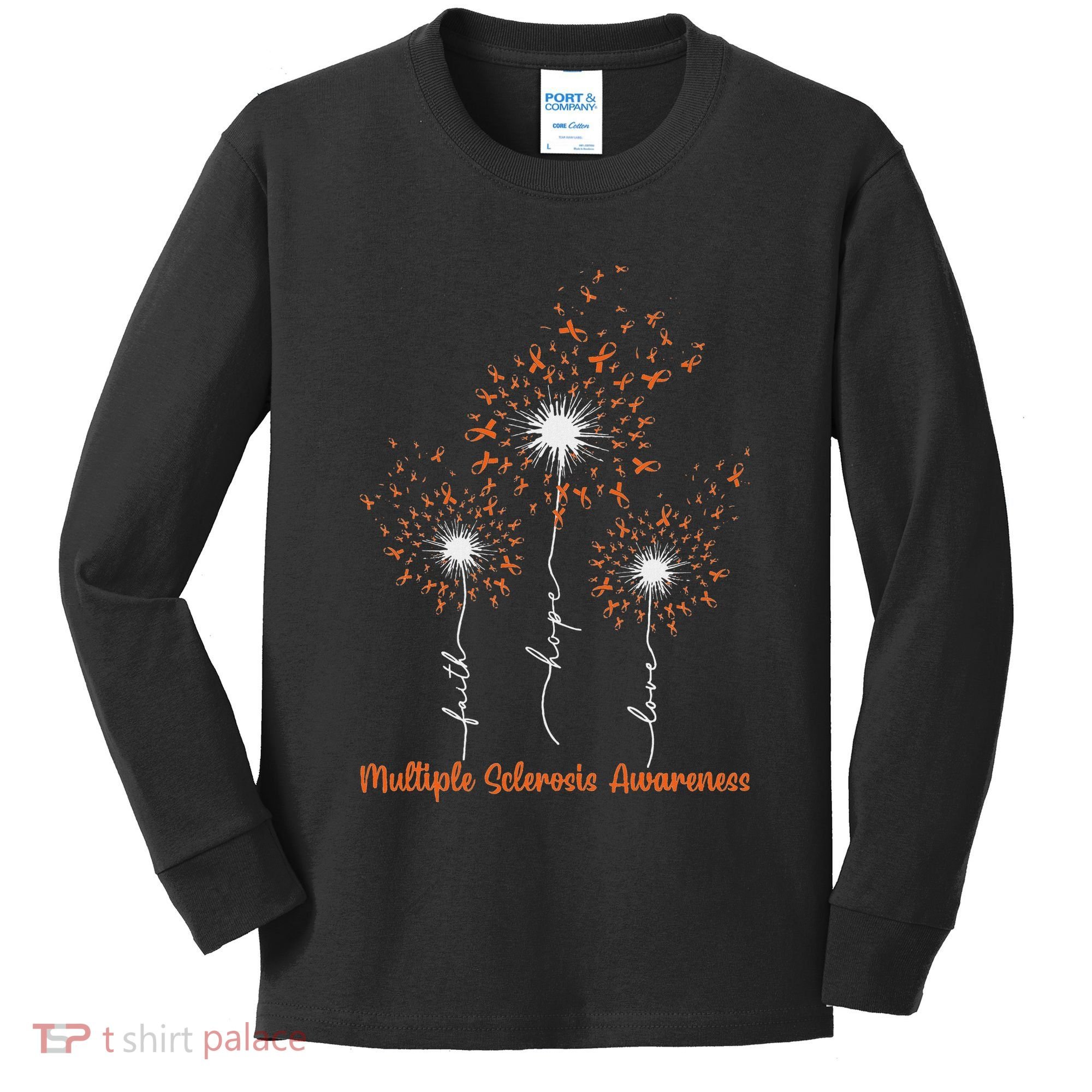 Dandelion Faith Hope Love Ms Multiple Sclerosis Awareness Kids Long Sleeve Shirt