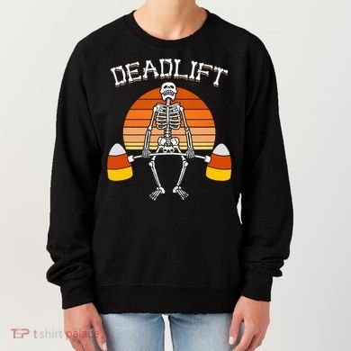 Deadlift Funny Halloween Skeleton Candy Corn Gym Workout Women's Sweatshirt