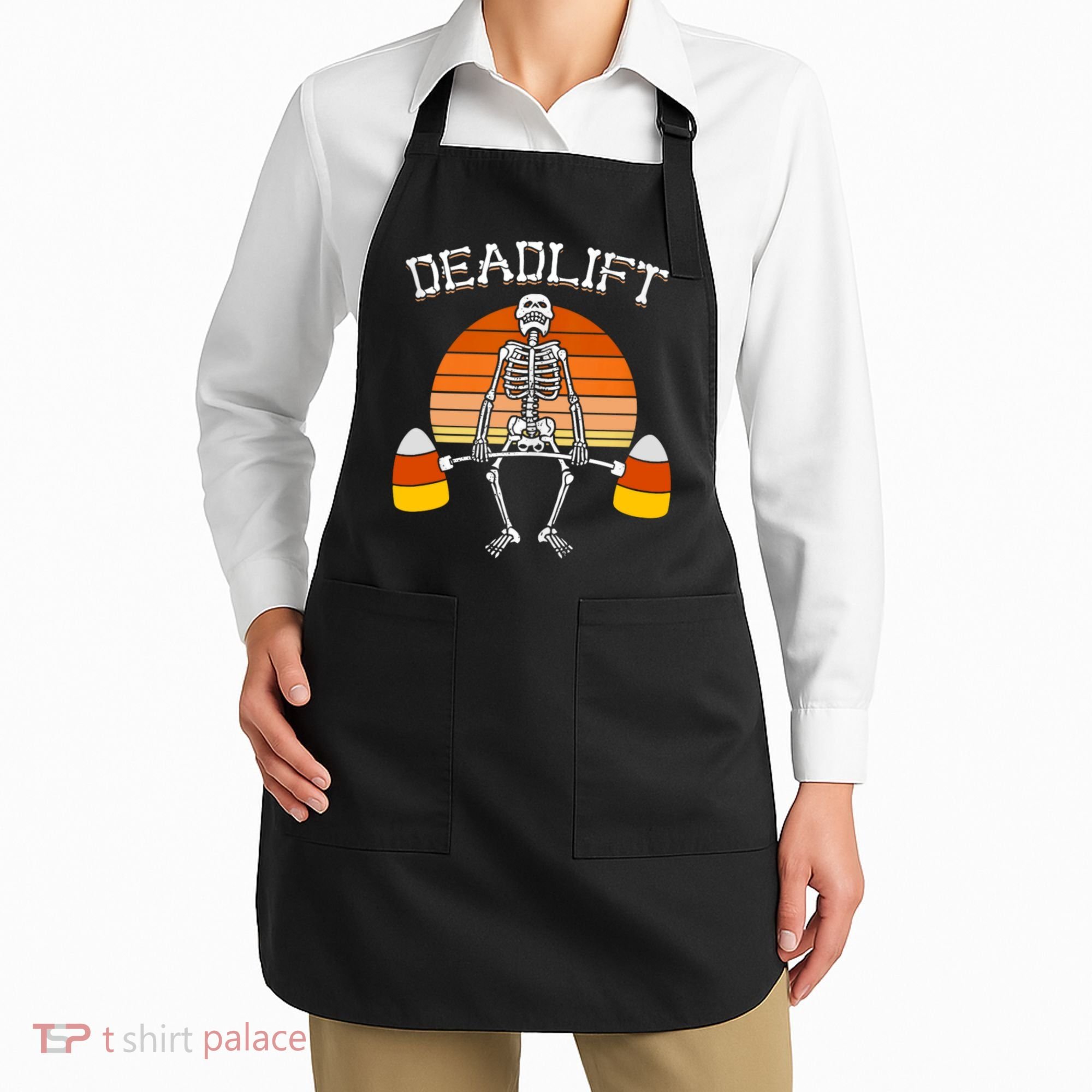 Deadlift Funny Halloween Skeleton Candy Corn Gym Workout Apron