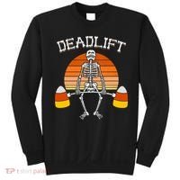Deadlift Funny Halloween Skeleton Candy Corn Gym Workout Sweatshirt thumb 0