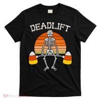 Deadlift Funny Halloween Skeleton Candy Corn Gym Workout T-Shirt thumb 0
