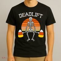 Deadlift Funny Halloween Skeleton Candy Corn Gym Workout T-Shirt thumb 3