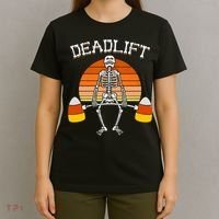 Deadlift Funny Halloween Skeleton Candy Corn Gym Workout T-Shirt thumb 4