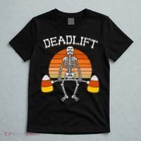 Deadlift Funny Halloween Skeleton Candy Corn Gym Workout T-Shirt thumb 5