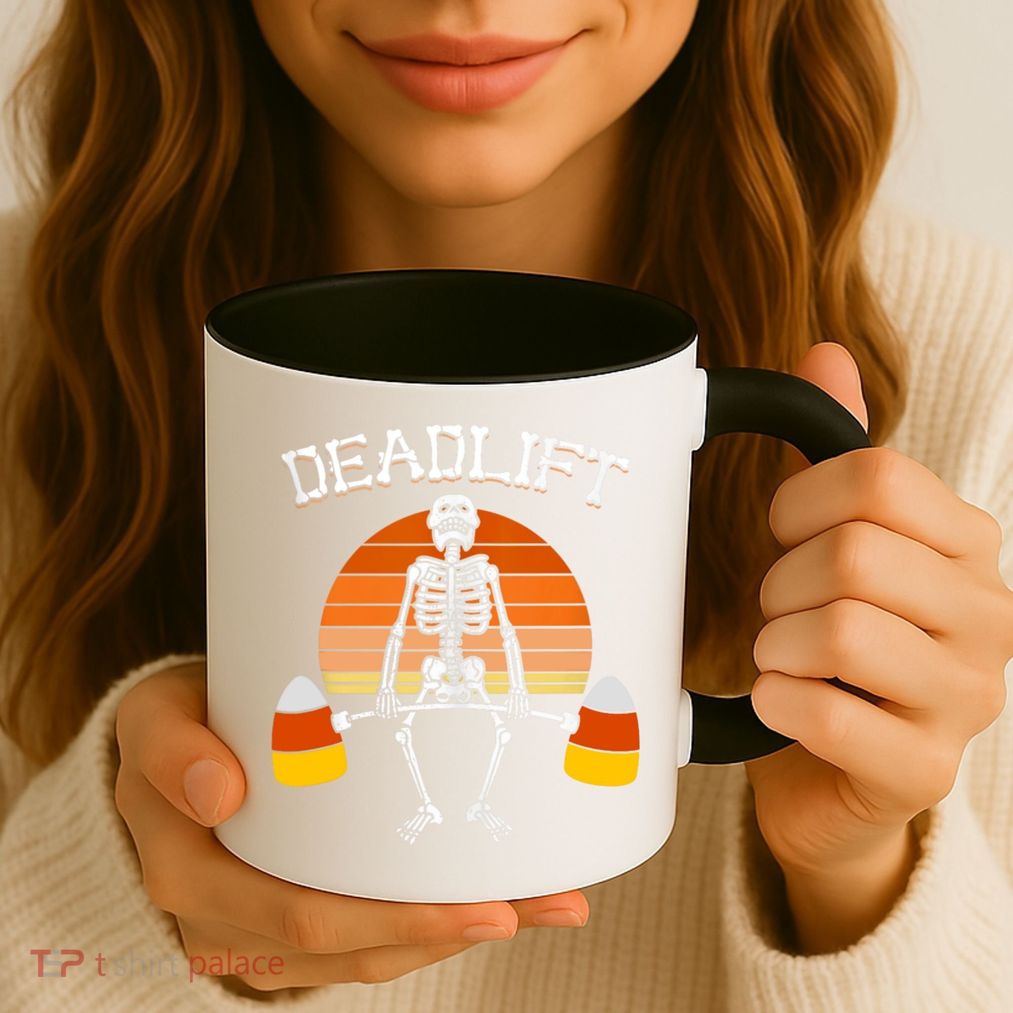 Deadlift Funny Halloween Skeleton Candy Corn Gym Workout Coffee Mug