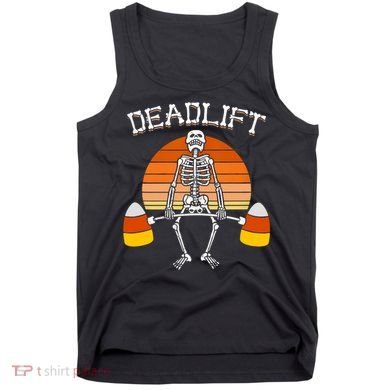 Deadlift Funny Halloween Skeleton Candy Corn Gym Workout Tank Top