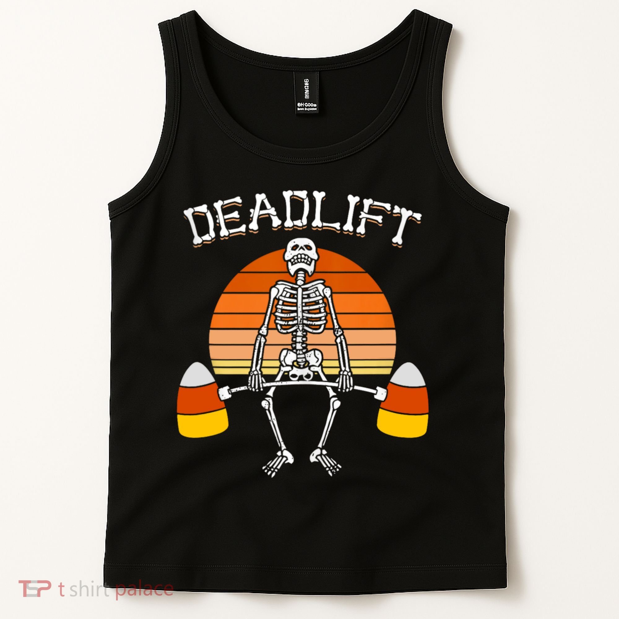 Deadlift Funny Halloween Skeleton Candy Corn Gym Workout Tank Top