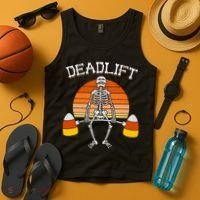Deadlift Funny Halloween Skeleton Candy Corn Gym Workout Tank Top thumb 4