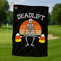 Deadlift Funny Halloween Skeleton Candy Corn Gym Workout Golf Towel thumb 1
