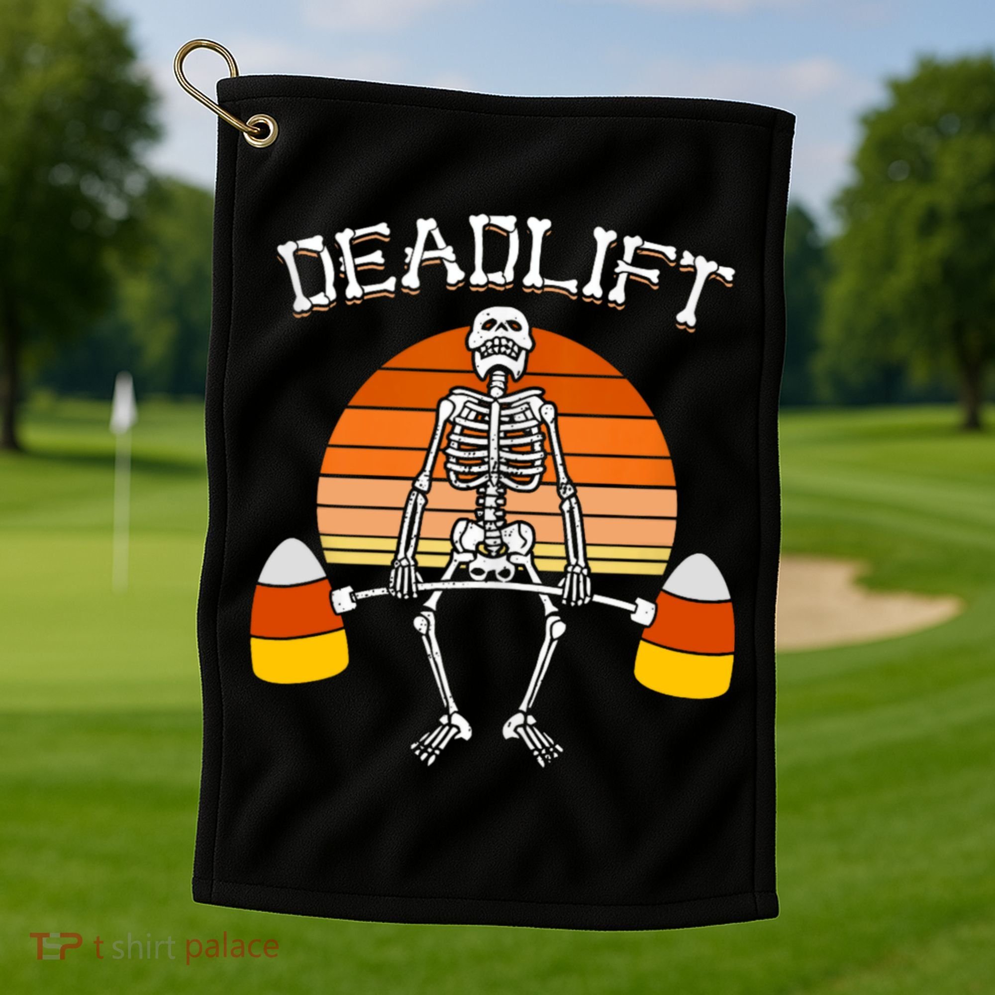 Deadlift Funny Halloween Skeleton Candy Corn Gym Workout Golf Towel
