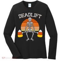 Deadlift Funny Halloween Skeleton Candy Corn Gym Workout Women's Long Sleeve Shirt thumb 0