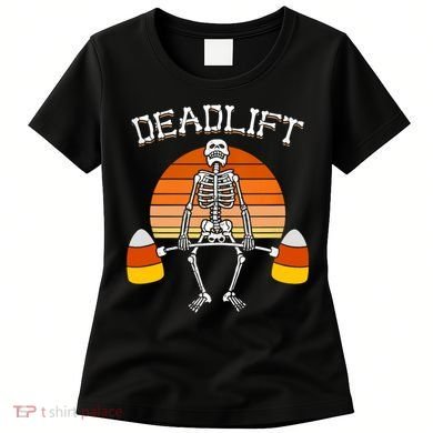 Deadlift Funny Halloween Skeleton Candy Corn Gym Workout Women's T-Shirt