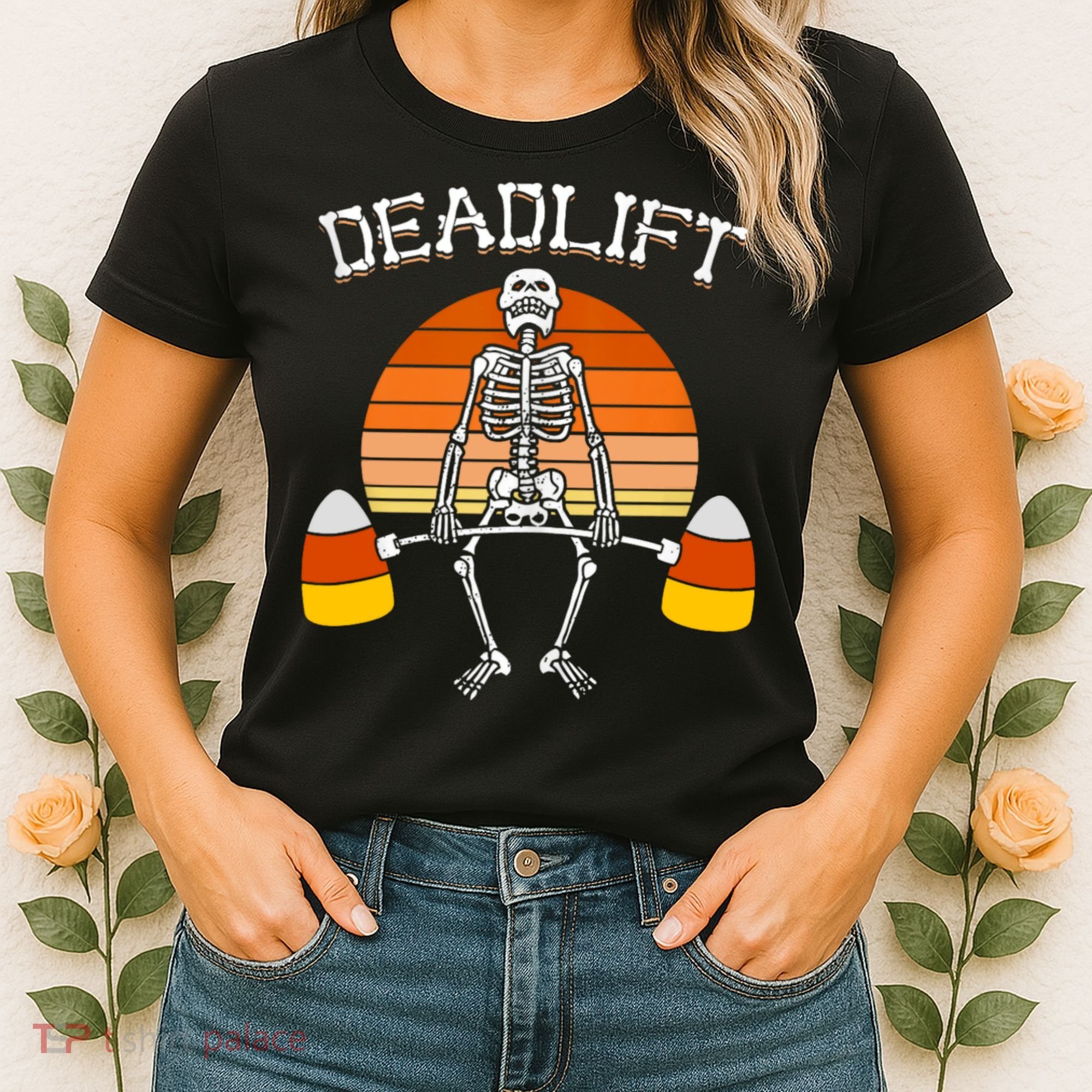 Deadlift Funny Halloween Skeleton Candy Corn Gym Workout Women's T-Shirt