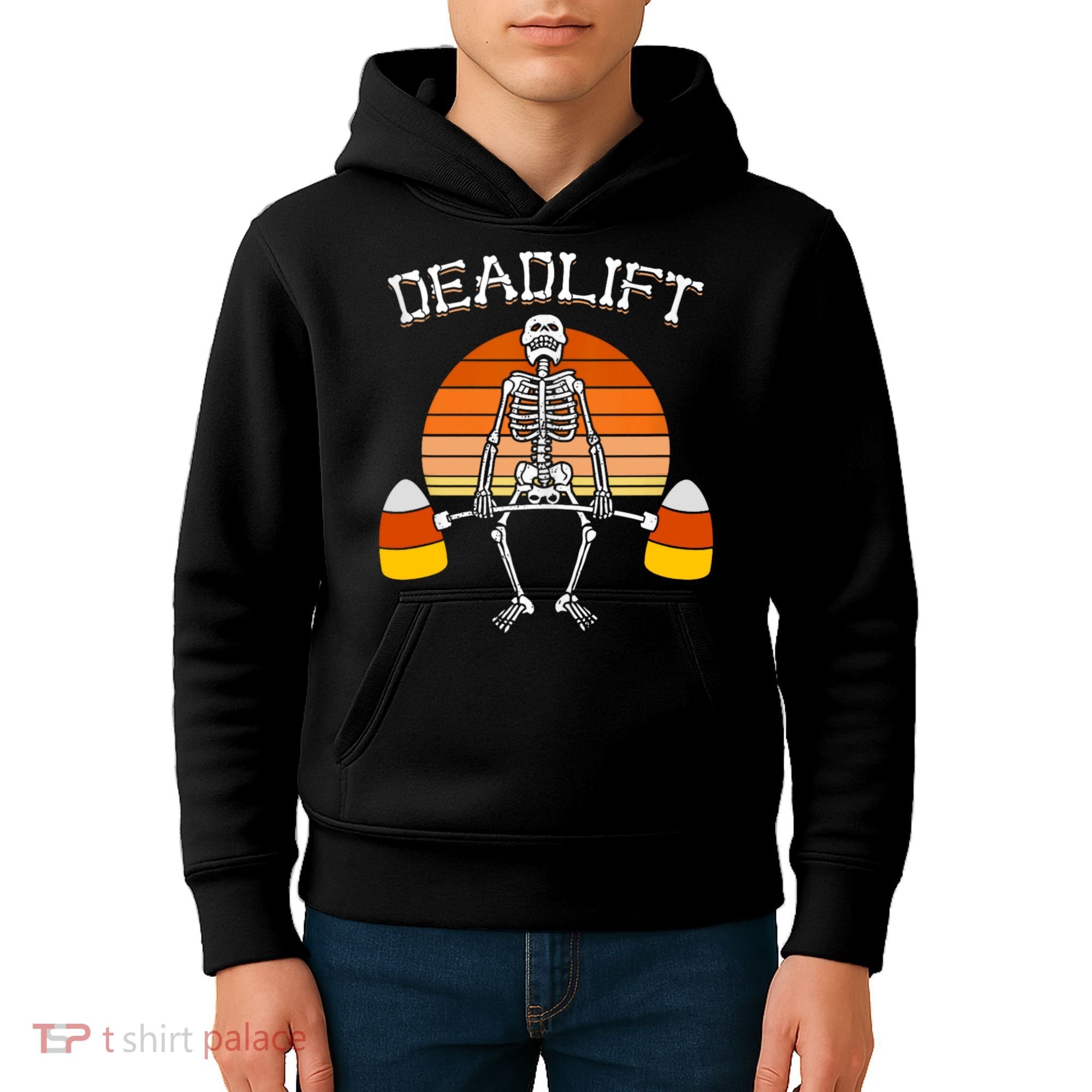 Deadlift Funny Halloween Skeleton Candy Corn Gym Workout Kids Hoodie