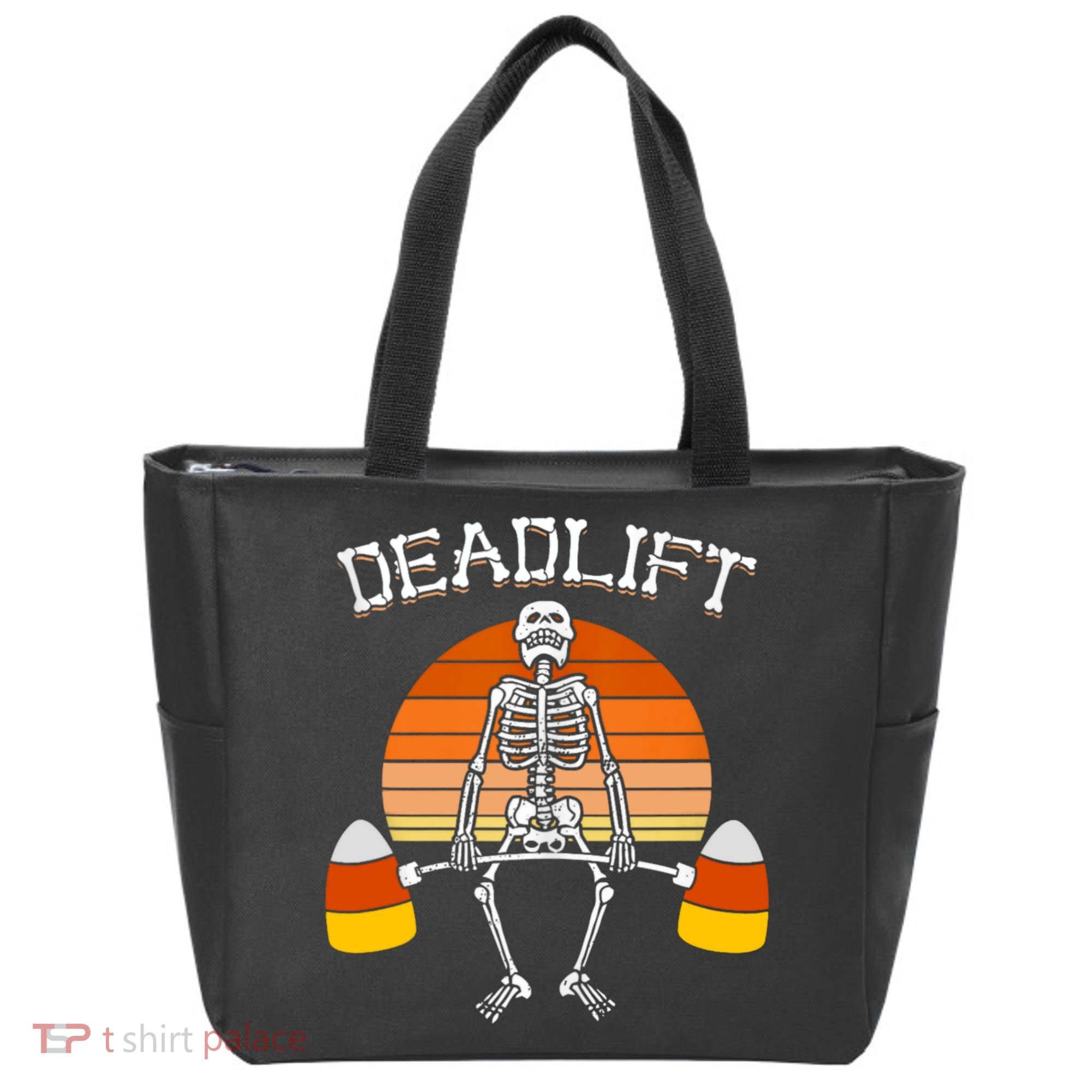 Deadlift Funny Halloween Skeleton Candy Corn Gym Workout Tote Bag