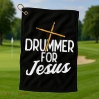 Drummer For Jesus God Drumming Christian Men Golf Towel thumb 1